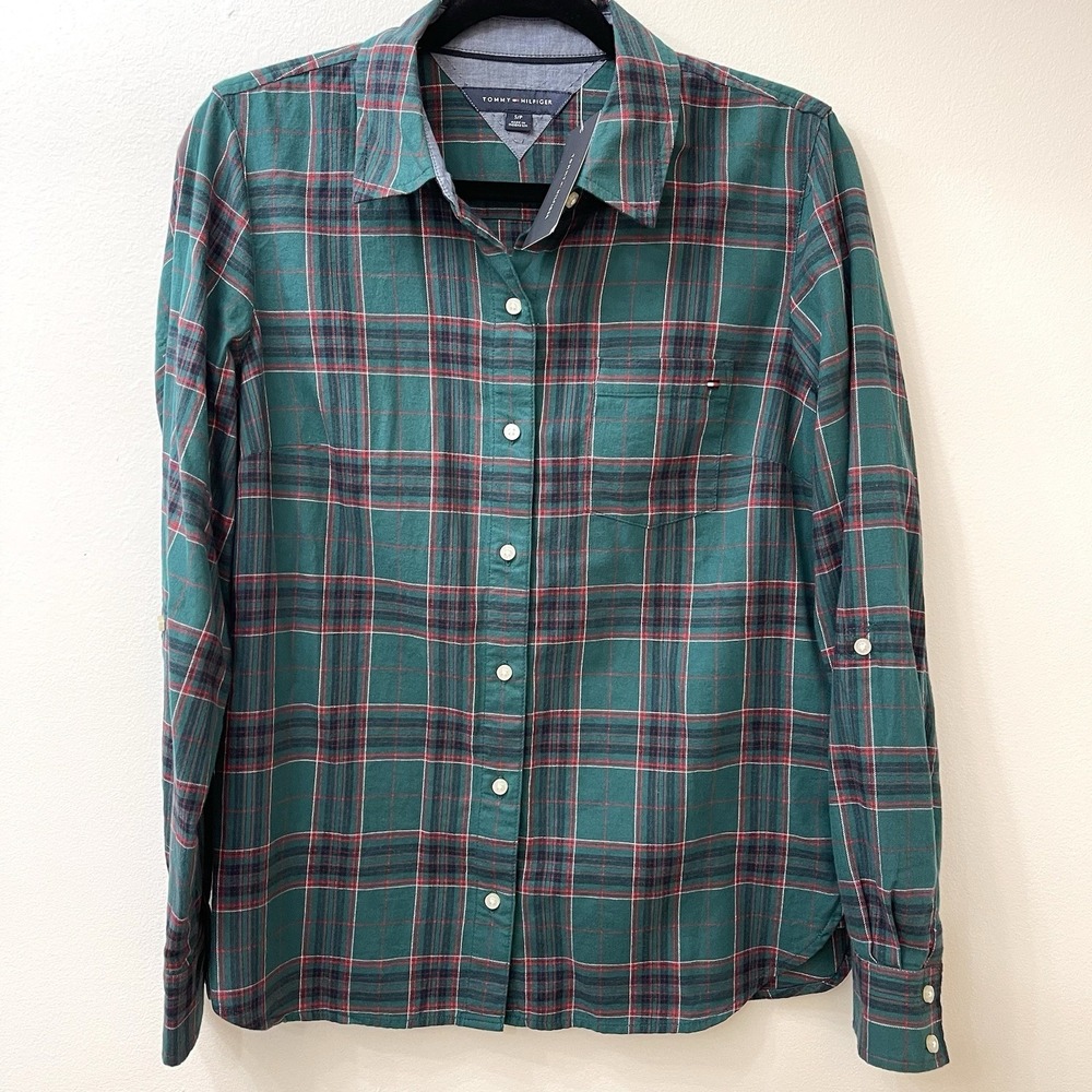 Tommy Hilfiger Women's Long‎ Sleeve Plaid Button Up NWT Small